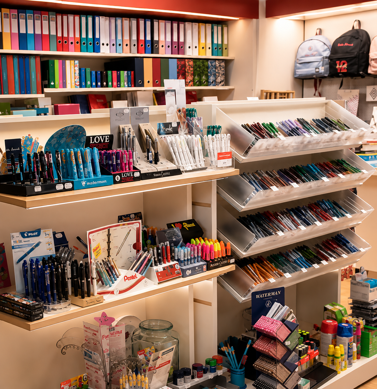 Rayon papeterie de la librairie Au Marque Page